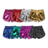 Solid Blue Shiny Leather Girls Shorts