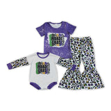 Letters Leopard Print Purple Girls Mardi Gras Romper