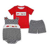 Cartoon Car Plaid Red Boys Shorts Sets