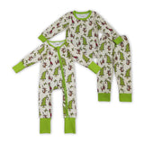 Cartoon Green Bow Pattern Boys Christmas Pajamas
