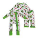 Red Green Bow Pattern Heart Girls Christmas Romper