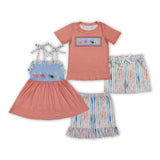 Crab Octopus Animals Stripe Orange Blue Girls Shorts Sets