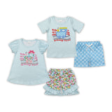 Train Floral Blue Girls Shorts Sets