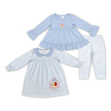 Floral Turkey Blue Stripe Girls Thanksgiving Outfits