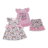 Bus Apple Floral Pink Bows Girls Back to School Dress