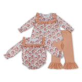 Bow Pumpkin Light Orange Ruffles Girls Long Sleeve+Trousers Sets
