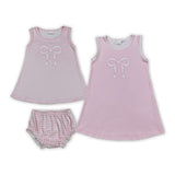 Bow Pattern Pink Girls Sleeveless Dress
