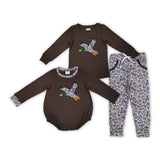 Camo Duck Embroidery Brown Boys Long Sleeve+Trousers Sets