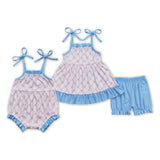 3-6M--5-6T Bows Blue Ruffles Girls Shorts Sets
