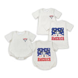 America Highland Cow Beige Boys 4th of July Romper