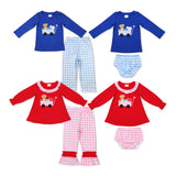 Dog Heart Plaid Blue Boys Valentines Bummies Sets