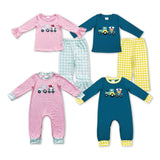 Truck Cow Yellow Plaid Blue Boys Long Sleeve+Trousers Sets