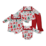 Bow Pattern Red Ruffles Girls Christmas Outfits