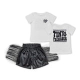 Tiny Teenager Black Leather Tassels Girls Shorts Sets