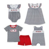 Flag White Black Plaid Boys 4th of July Romper