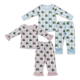 Tractor Stripe Pink Girls Long Sleeve Pajamas