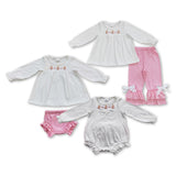 Trees Bows Pink Polka Dots Girls Christmas Outfits