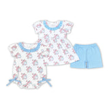 Bird Nest Blue Ruffles White Girls Shorts Sets