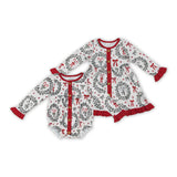 Bow Pattern Red Ruffles Girls Christmas Dress