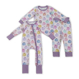 Bow Pattern Pumpkin Purple Girls Fall Romper