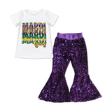 Letters Purple Sequins Girls Mardi Gras Outfits