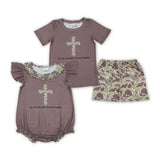Words Camo Cross Brown Girls Easter Romper