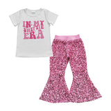 In My Era Singer Hot Pink Sequins Girls Short Sleeve+Trousers Sets