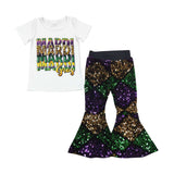 Letters Purple Green Gold Sequins Girls Mardi Gras Outfits