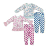Smile Blue Plaid Beige Boys Long Sleeve+Trousers Sets