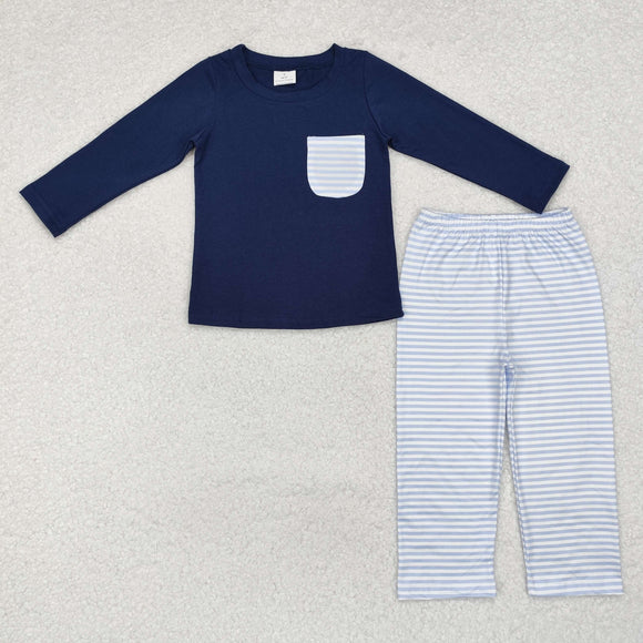 Navy Stripe Pocket Boys Long Sleeve+Trousers Sets