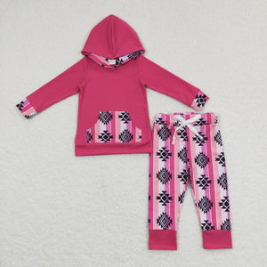 Aztec Hot Pink Stripe Girls Fall Hoodie Sets