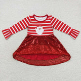 Santa Stripe Red Sequins Girls Christmas Dress