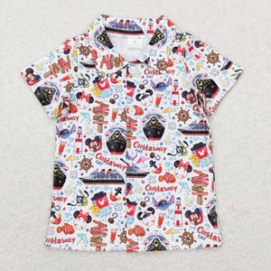 Cartoon Characters White Boys Short Sleeve Top