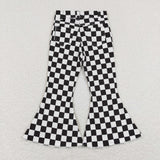 Black White Plaid Flared Girls Jeans Pants