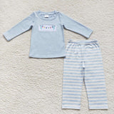 Xmas Lights Blue Stripe Boys Christmas Outfits