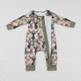 Camo Elk Deer Green Jungle Hunting Girls Fall Romper