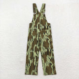 Camo Green Brown Kids Suspender Jeans Pants