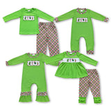 Cartoon Characters Dog Green Plaid Boys Christmas Outfits