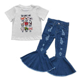 God says I am Ripped Denim Girls Short Sleeve+Trousers Sets