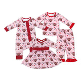 Highland Cow Red Ruffles Pink Girls Valentines Romper