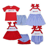Plane Flag Firework Blue Plaid Red Girls 4th of July Romper