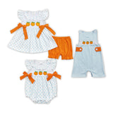 Orange Bows Polka Dots White Girls Shorts Sets