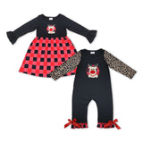 Reindeer Black Red Plaid Girls Christmas Dress