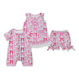 3-6M--6-7T Bow Pattern Pink Plaid Lace Ruffles Girls Shorts Sets