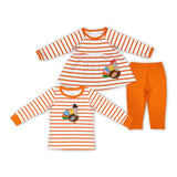 Turkey Orange Stripe Girls Thanksgiving Outfits