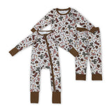 Pumpkin Highland Cow Cactus Boots Boys Fall Romper