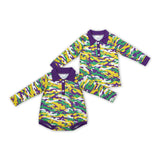 Purple Yellow Green Camo Boys Mardi Gras Romper