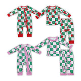 Bamboo Elf Green Plaid White Boys Christmas Romper