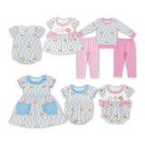 Pumpkin Leaves Bow Pattern Pink Girls Long Sleeve+Trousers Sets