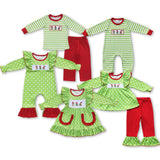 Cartoon Stripe Green Red Boys Christmas Outfits